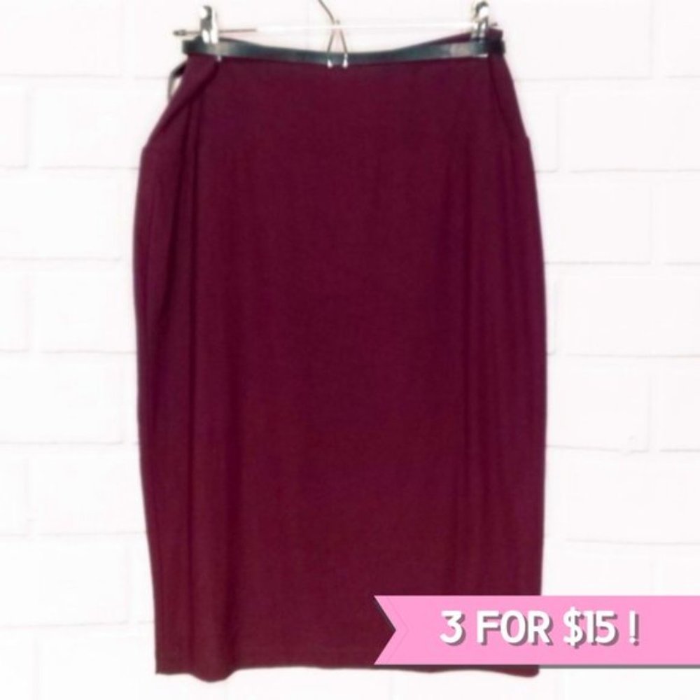 KASPER》Pencil Skirt•Stretchy•Midi•Maroon•Burgundy